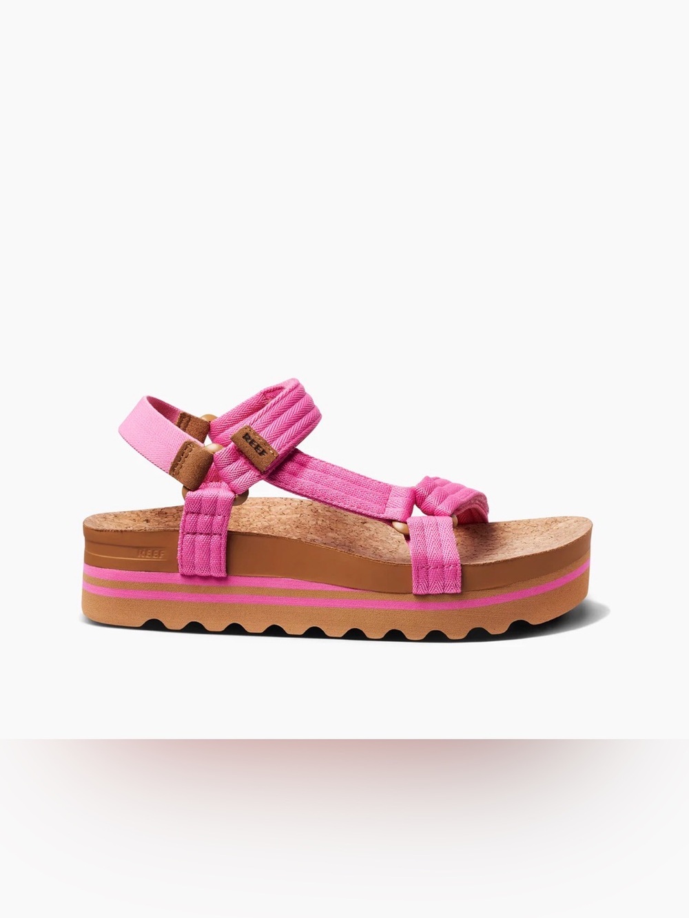 Reef Cushion Rem Hi Women's Arch Support Strappy Pink Platform Sandal Size 8.5
